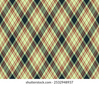 Argyle pattern of geometric rhombus. Harlequin check wallpaper design. Classic diamond shaped textile material for web background, print fabric clothing, sweater, wrapping paper, gift card, invitation