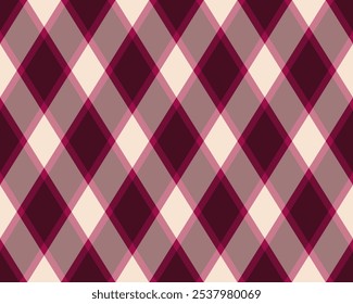 Argyle pattern of geometric rhombus. Harlequin check wallpaper design. Classic diamond shaped textile material for web background, print fabric clothing, sweater, wrapping paper, gift card, invitation