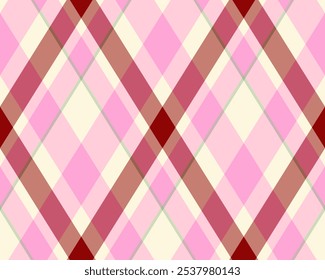 Argyle pattern of geometric rhombus. Harlequin check wallpaper design. Classic diamond shaped textile material for web background, print fabric clothing, sweater, wrapping paper, gift card, invitation