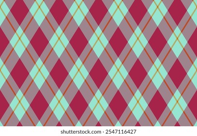 Argyle pattern of geometric rhombus. Harlequin check wallpaper design. Classic diamond shaped textile material for web background, print fabric clothing, sweater, wrapping paper, gift card, invitation