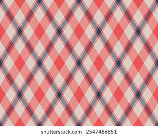 Argyle pattern of geometric rhombus. Harlequin check wallpaper design. Classic diamond shaped textile material for web background, print fabric clothing, sweater, wrapping paper, gift card, invitation