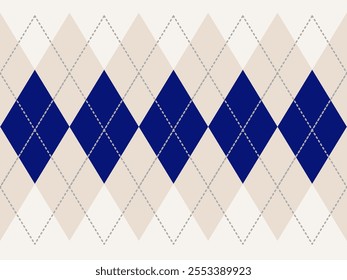 Argyle pattern of geometric rhombus. Harlequin design. Classic diamond shaped textile material for gift wrapping paper, socks, sweater, jumper, other modern textile or paper design.
