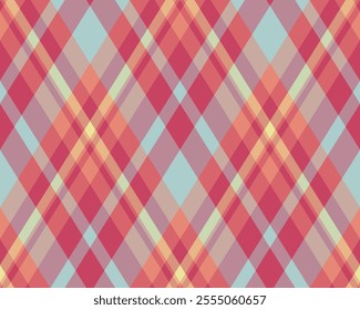 Argyle pattern of geometric rhombus. Harlequin check wallpaper design. Classic diamond shaped textile material for web background, print fabric clothing, sweater, wrapping paper, gift card, invitation