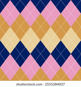 Argyle pattern  of geometric rhombus. Harlequin design. Classic diamond shaped textile material for gift wrapping paper, socks, sweater, jumper, other modern textile or paper design.