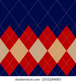 Argyle pattern of geometric rhombus. Harlequin design. Classic diamond shaped textile material for gift wrapping paper, socks, sweater, jumper, other modern textile or paper design.