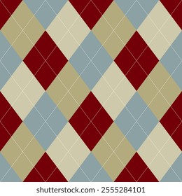 Argyle pattern of geometric rhombus. Harlequin design. Classic diamond shaped textile material for gift wrapping paper, socks, sweater, jumper, other modern textile or paper design.