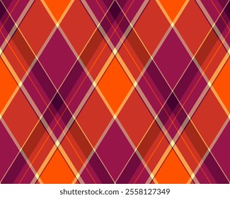 Argyle pattern of geometric rhombus. Harlequin check wallpaper design. Classic diamond shaped textile material for web background, print fabric clothing, sweater, wrapping paper, gift card, invitation