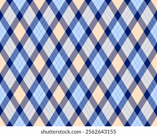 Argyle pattern of geometric rhombus. Harlequin check wallpaper design. Classic diamond shaped textile material for web background, print fabric clothing, sweater, wrapping paper, gift card, invitation