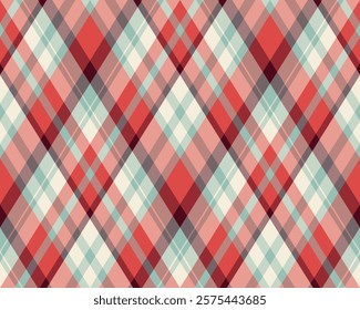 Argyle pattern of geometric rhombus. Harlequin check wallpaper design. Classic diamond shaped textile material for web background, print fabric clothing, sweater, wrapping paper, gift card, invitation