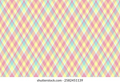 Argyle pattern of geometric rhombus. Harlequin check wallpaper design. Classic diamond shaped textile material for web background, print fabric clothing, sweater, wrapping paper, gift card, invitation