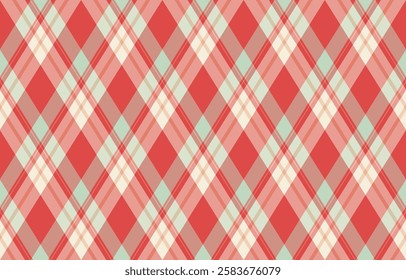 Argyle pattern of geometric rhombus. Harlequin check wallpaper design. Classic diamond shaped textile material for web background, print fabric clothing, sweater, wrapping paper, gift card, invitation