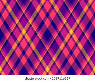 Argyle pattern of geometric rhombus. Harlequin check wallpaper design. Classic diamond shaped textile material for web background, print fabric clothing, sweater, wrapping paper, gift card, invitation