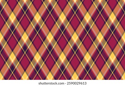 Argyle pattern of geometric rhombus. Harlequin check wallpaper design. Classic diamond shaped textile material for web background, print fabric clothing, sweater, wrapping paper, gift card, invitation