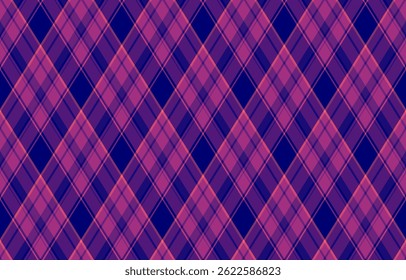 Argyle pattern of geometric rhombus. Harlequin check wallpaper design. Classic diamond shaped textile material for web background, print fabric clothing, sweater, wrapping paper, gift card, invitation
