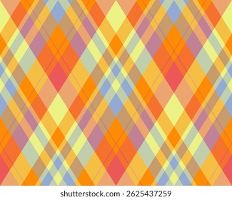 Argyle pattern of geometric rhombus. Harlequin check wallpaper design. Classic diamond shaped textile material for web background, print fabric clothing, sweater, wrapping paper, gift card, invitation