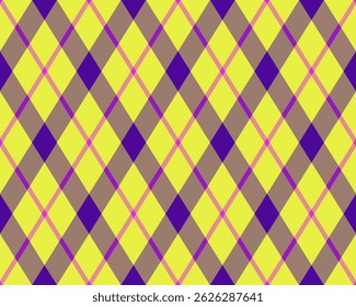 Argyle pattern of geometric rhombus. Harlequin check wallpaper design. Classic diamond shaped textile material for web background, print fabric clothing, sweater, wrapping paper, gift card, invitation