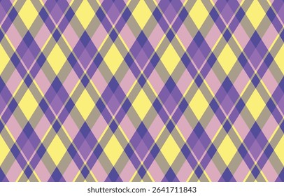 Argyle pattern of geometric rhombus. Harlequin check wallpaper design. Classic diamond shaped textile material for web background, print fabric clothing, sweater, wrapping paper, gift card, invitation
