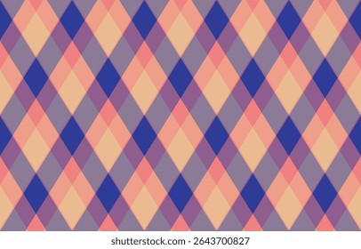Argyle pattern of geometric rhombus. Harlequin check wallpaper design. Classic diamond shaped textile material for web background, print fabric clothing, sweater, wrapping paper, gift card, invitation