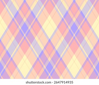 Argyle pattern of geometric rhombus. Harlequin check wallpaper design. Classic diamond shaped textile material for web background, print fabric clothing, sweater, wrapping paper, gift card, invitation