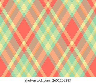 Argyle pattern of geometric rhombus. Harlequin check wallpaper design. Classic diamond shaped textile material for web background, print fabric clothing, sweater, wrapping paper, gift card, invitation