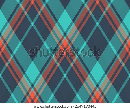 Argyle pattern of geometric rhombus. Harlequin check wallpaper design. Classic diamond shaped textile material for web background, print fabric clothing, sweater, wrapping paper, gift card, invitation