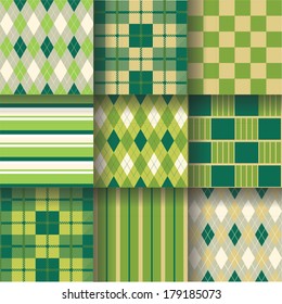 Argyle Pattern. Golf seamless pattern background with green, yellow and grey colors. Vector illustration EPS-10 . Pattern Swatches made with Global Colors - quick, simple editing of color