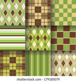 Argyle Pattern. Golf seamless pattern with green, yellow and brown colors. Vector illustration EPS-10. Pattern Swatches made with Global Colors - quick, simple editing of color