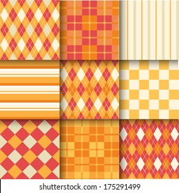 Argyle Pattern. Golf seamless pattern with orange, red and yellow color. Vector illustration. Pattern Swatches made with Global Colors - quick, simple editing of color