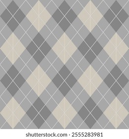Argyle pattern of gray geometric rhombus. Harlequin design. Classic diamond shaped textile material for gift wrapping paper, socks, sweater, jumper, other modern textile or paper design.
