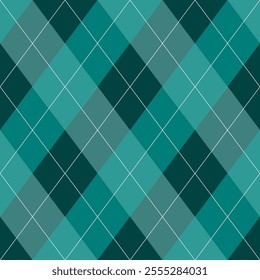 Argyle pattern green of geometric rhombus. Harlequin design. Classic diamond shaped textile material for gift wrapping paper, socks, sweater, jumper, other modern textile or paper design.