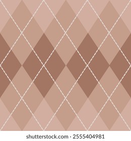 Argyle pattern Mocha Mousse color of geometric rhombus. Harlequin design. Classic diamond shaped textile material for gift wrapping paper, socks, sweater, jumper, other modern textile or paper design.