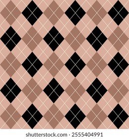 Argyle pattern Mocha Mousse color of geometric rhombus. Harlequin design. Classic diamond shaped textile material for gift wrapping paper, socks, sweater, jumper, other modern textile or paper design.