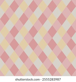 Argyle pattern of pastel geometric rhombus. Harlequin design. Classic diamond shaped textile material for gift wrapping paper, socks, sweater, jumper, other modern textile or paper design.