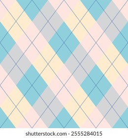 Argyle pattern pastel of geometric rhombus. Harlequin design. Classic diamond shaped textile material for gift wrapping paper, socks, sweater, jumper, other modern textile or paper design.
