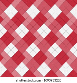 Argyle pattern. 
Pink background with white.