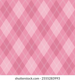 Argyle pattern of pink geometric rhombus. Harlequin design. Classic diamond shaped textile material for gift wrapping paper, socks, sweater, jumper, other modern textile or paper design.