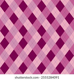 Argyle pattern pink of geometric rhombus. Harlequin design. Classic diamond shaped textile material for gift wrapping paper, socks, sweater, jumper, other modern textile or paper design.