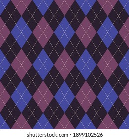 Argyle pattern in pink and purple. Classic geometric vector argyll dark background for gift wrapping, socks, sweater, jumper, or other modern autumn winter traditional fashion textile print.