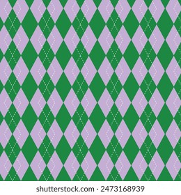 Estampado de argyle en verde y violeta. Gráfico de Vector cosido geométrico para papel de regalo, calcetines, suéter, jersey, otro verano de primavera moderno