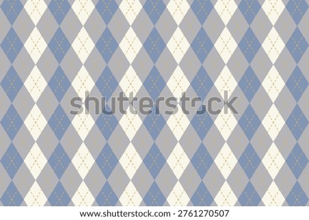 Argyle pattern with repeated blue and grey rhombus shapes for men sweater, socks or plaid. Diamond forms print. Simple geometric background. Father Day theme wallpaper. Vector illustration.