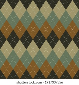 Argyle pattern rhombus autumn in brown and green. Traditional vector argyll background art graphic for gift wrapping, socks, sweater, jumper, or other modern autumn winter classic fashion textile.