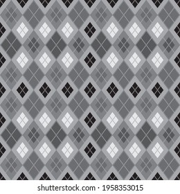 Argyle pattern seamless composed of diamonds of various colors on a plain background, used in knitted garments such as sweaters and socks. Fabric texture background. Vector.