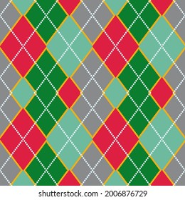 Argyle pattern seamless composed of diamonds of various colors. Used in knitted garments such as sweaters and socks. Vector graphics printing on fabrics, shirts, textiles and tablecloth..