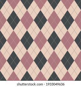 Argyle pattern seamless in grey, pink, beige. Seamless womenswear geometric stitched vector graphic for gift wrapping paper, socks, sweater, jumper, other modern spring autumn textile or paper design.