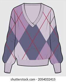 ARGYLE PATTERN SWEATER FOR WOMEN