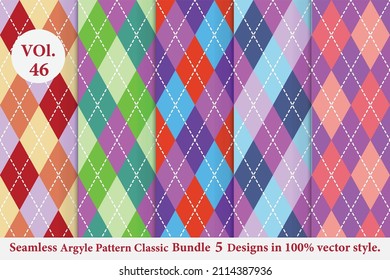 Argyle Pattern vector Bundle 5 designs Vol.46, classic Fabric texture background