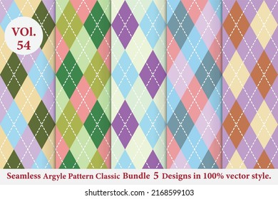 Argyle Pattern vector Bundle 5 designs Vol.54, classic Fabric texture background