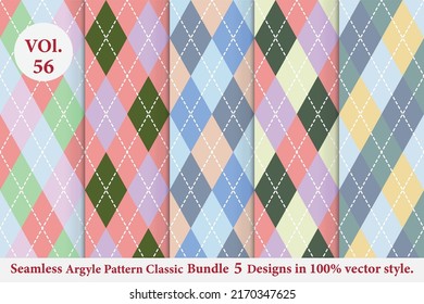 Argyle Pattern Vector Bundle 5 Designs Vol.56, Classic Fabric Texture Background