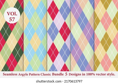 Argyle Pattern vector Bundle 5 designs Vol.57, classic Fabric texture background