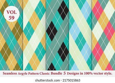 Argyle Pattern vector Bundle 5 designs Vol.59, classic Fabric texture background

